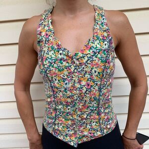 Urban Outfitters floral scalloped edge, buttoned front, square back top, Small